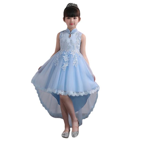 

fashion princess dress girls long dress summer style children' wedding dress skirt performance costumes for children, White;blue