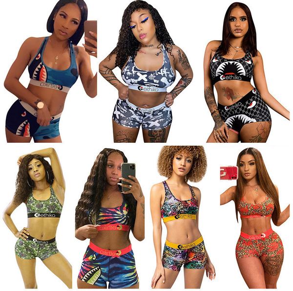 

women ethika designer swimsuit 2 piece bikini set vest tank bra shorts swimming suit shark swimwear brand beachwear, Gray