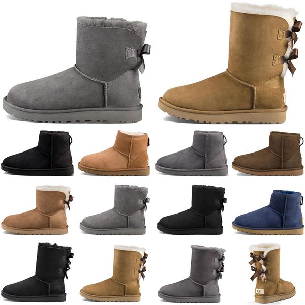 

designer women boots casual shoes classic snow fashion ankle short bow fur winter black brown chestnut boot newest