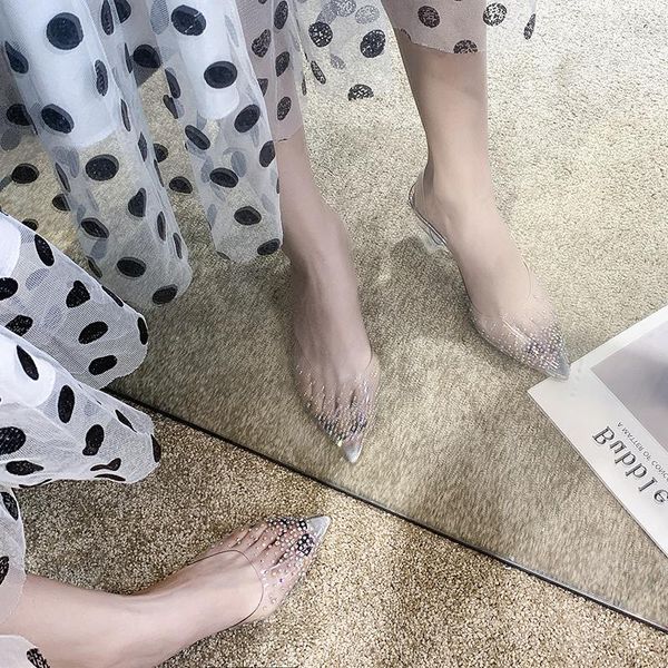 

dress shoes transparent rhinestones women pumps clear perspex crystal spike heel slippers shallow peep toe sandals, Black