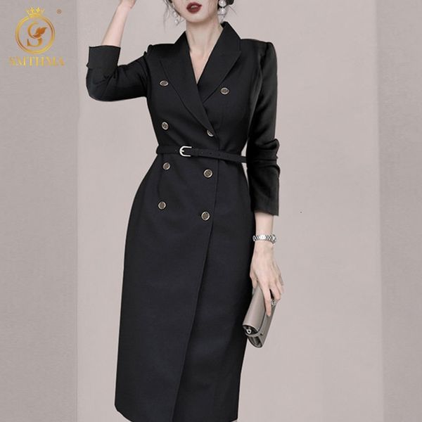 

casual dresses 2021 arrival spring black es women double breasted suit elegant long sleeve party vestido da festa x5q4, Black;gray