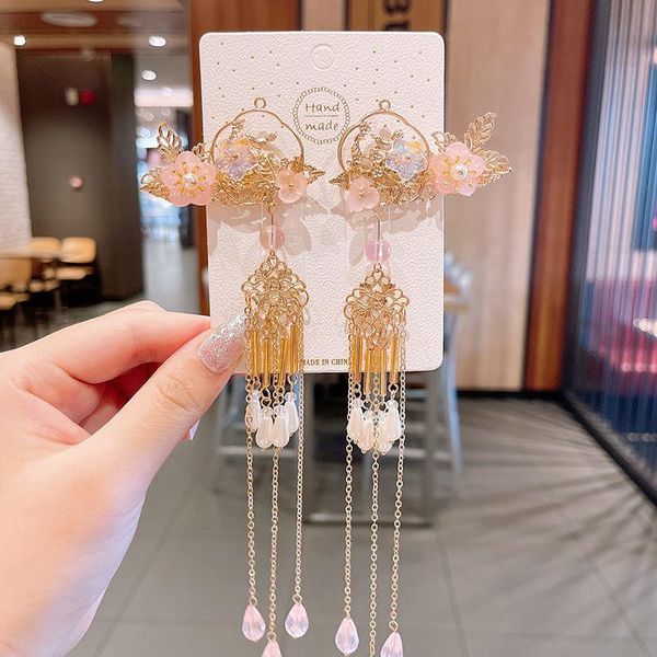 

hair clips & barrettes lady women long tassel retro hairpin hanfutraditional headdress handmade clip, Golden;silver