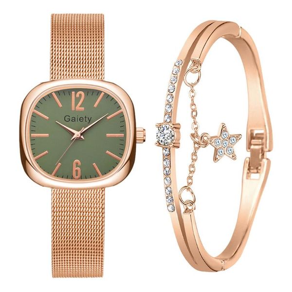 

wristwatches temperament compact quartz watch star bracelet fashion combination set women watches simple rose gold mesh luxury, Slivery;brown
