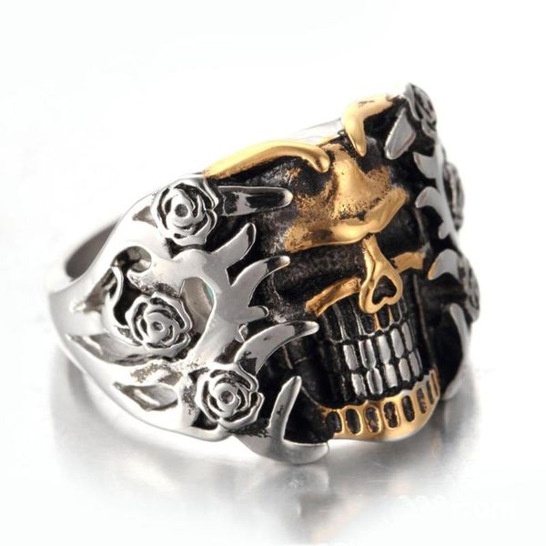 

wedding rings unique vintage skull silver color fashion ring mens biker rock roll gothic punk jewelry gift, Slivery;golden