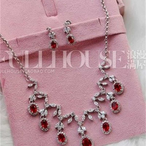 

red diamond drop wedding bride set necklace earings (hb3308) recfgd, Silver
