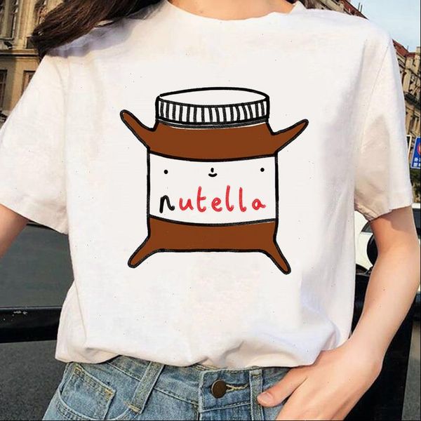 

nutella kawaii print women t shirt summer casual funny tees short sleeve o neck harajuku female ladies t shirt mujer, White