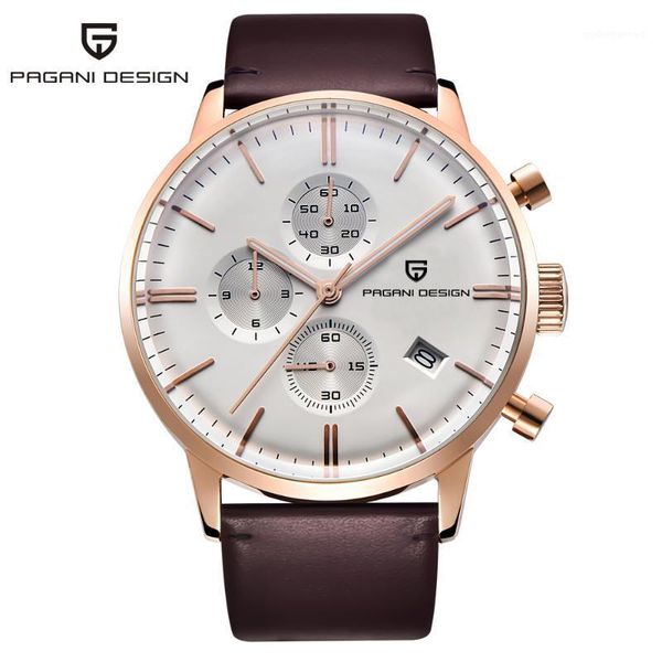 

wristwatches 2021 pagani design mens watches waterproof 60m genuine leather japanese vk67 movement relogio masculino, Slivery;brown