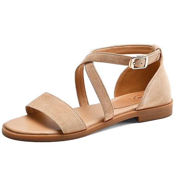 

sandals 2021 suede leather shoes women black beige ummer casual ladies flat female large size 34-43