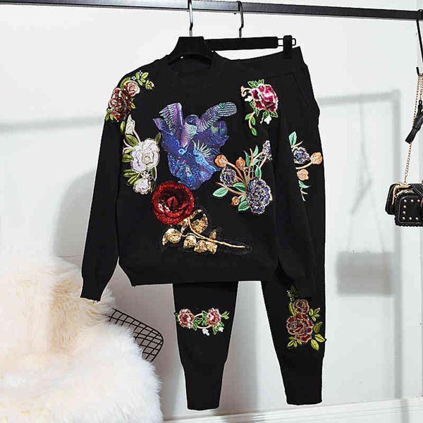 

women's tracksuits set of two female winter parts h1593, sequined nightgown with flowers + fashion pants 8b1k, Gray