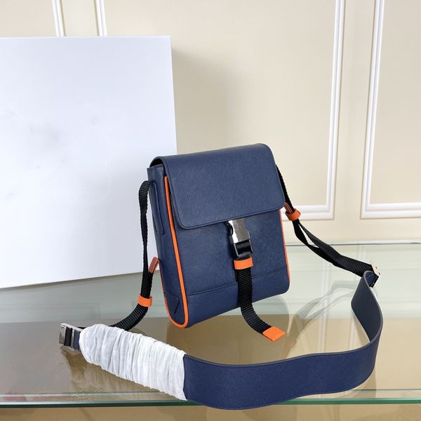 

men's blue leather phone messenger bag