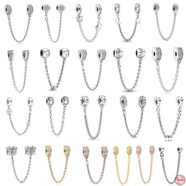 

2021 new white pave butterfly moon star castle safety diy fine beads fit original pandora charms silver 925 bracelet jewelry, Golden;silver