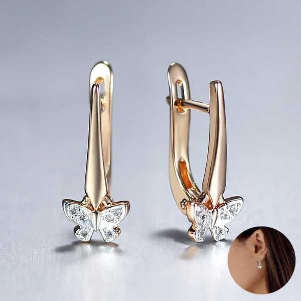 

dangle & chandelier elegant butterfly earrings for women 585 rose gold cute drop cz rhinestone paved fashion jewelry gift lge346, Silver