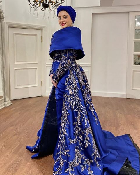 

2021 plus size arabic aso ebi muslim luxurious royal blue prom dresses lace beaded stylish satin evening formal party second reception gowns, Black
