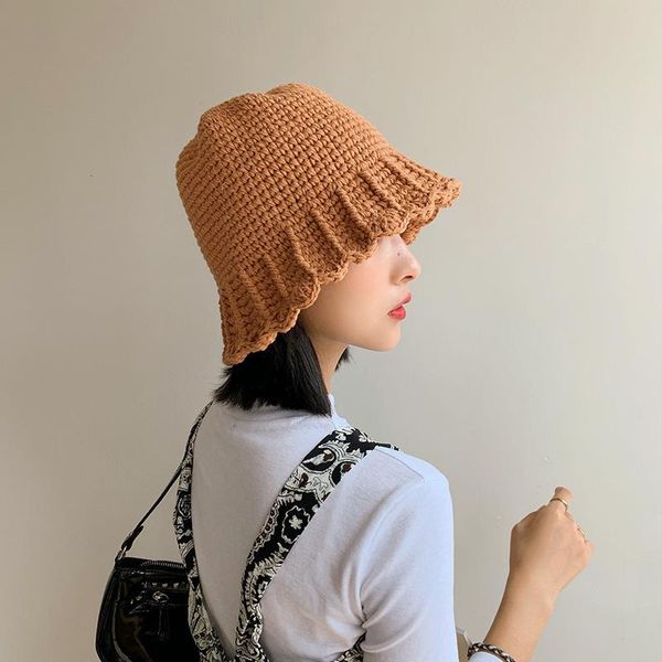 

wide brim hats fashion autumn female panama lace bucket hat beach knitted fisherman solid outdoor vacation sunscreen bob, Blue;gray