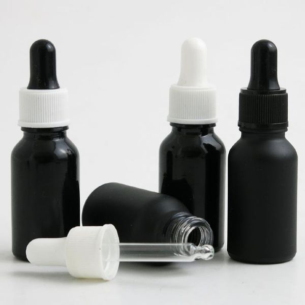 

storage bottles & jars 10 x 20ml frosted black/bright black glass travel portable bottle 15cc with black/white dropper cream