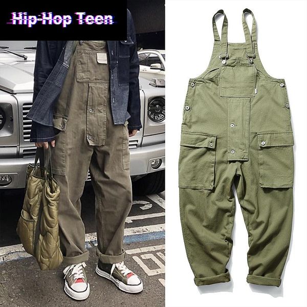 

men's pants men green overalls baggy jeans trousers streetwear jumpsuits casual multi - pocket engineering work clothes, Black