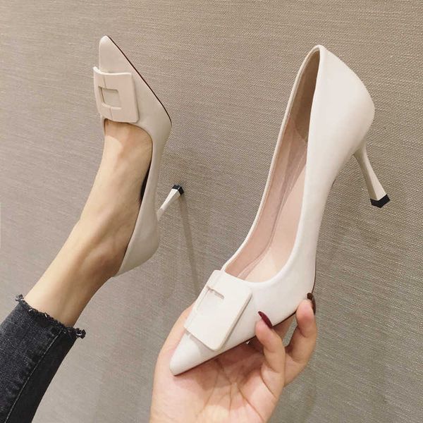 

dress shoes high heels thin heel pointed women's spring versatile girl net red single shoes temperament shallow french, Black