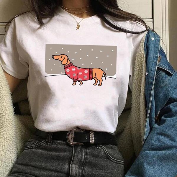 

women print holiday dog snow cute christmas womens tees ladies graphic female camisa lady t-shirt t shirt t-shirts, White