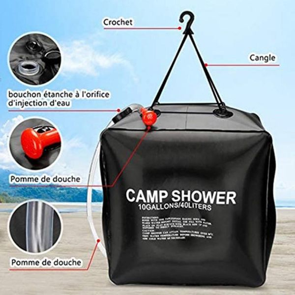 

hydration packs solar shower bag, portable outdoor 10 gallons/40l summer bag with removable hose and on-off switchable