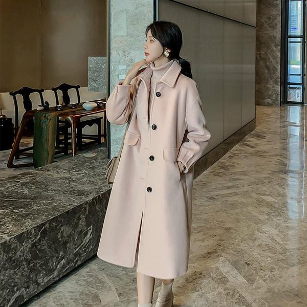 

women's wool & blends [ewq] korea chic middle long loose lapel single breasted sleeve woolen coat female winter fashion 2021 16e3231, Black