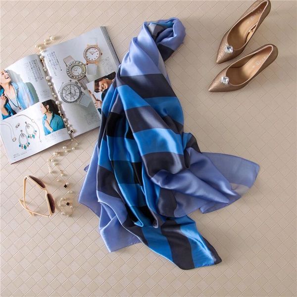 

scarves wholsale price printed satin silk scarf for women, Blue;gray