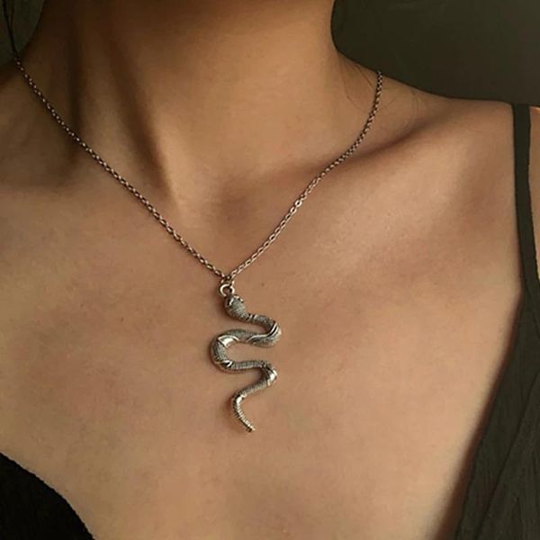 

pendant necklaces stainless steel snake necklace for women animal dangle minimalist style fashion female jewelry gift, Silver