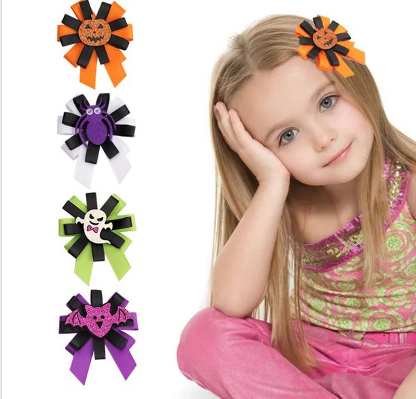 

fashion cute girl hair bow barrettes accessory exquisite ghost spider pumpkin halloween decoration accessories kids jewelry cosplay party gi, Slivery;white