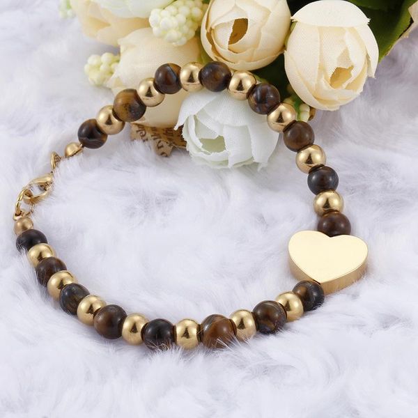 

charm bracelets minar unique design titanium steel beaded bracelet for women harajuku black gold color love heart jewellery gifts, Golden;silver
