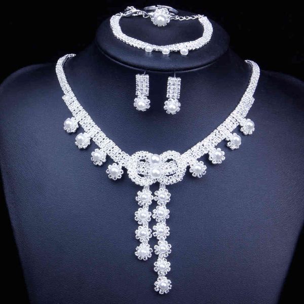 

jewelry set bridal set sunflower exquisite naked diamond pearl necklace four piece jewelry, Slivery;golden