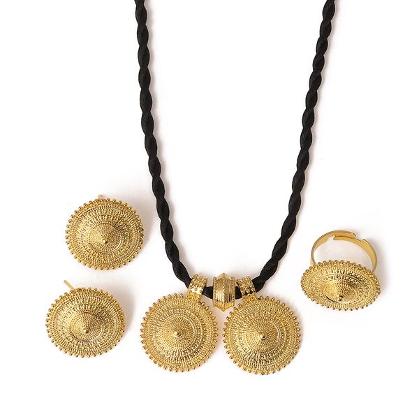 

ethiopian gold color necklace pendant earrings ring habesha wedding eritrea africa jewelry sets arab gift, Black