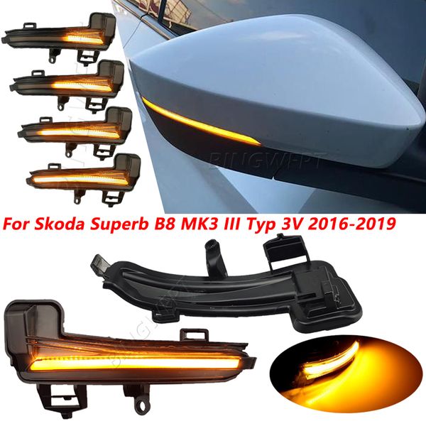 

for skoda superb a7 b8 mk3 iii typ 3v 2016-2019 2pcs side mirror indicator dynamic sequential flowing led turn signal light