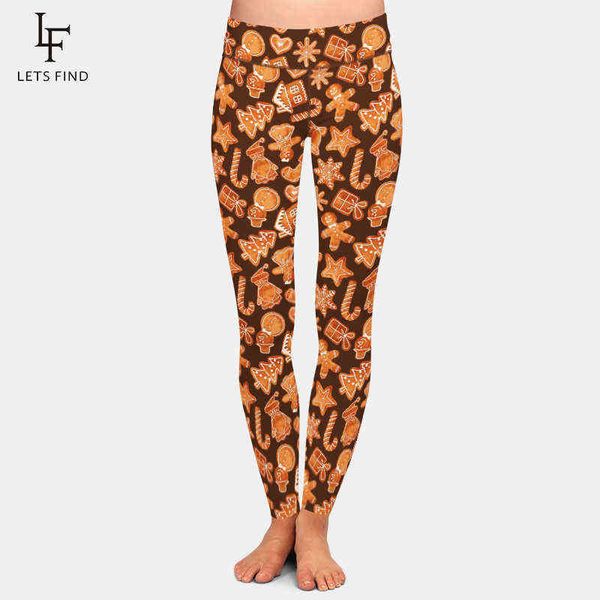 

letsfind winter christmas leggings fashion 3d gingerbread printing high waist plus size fitness soft women leggings 211117, Black