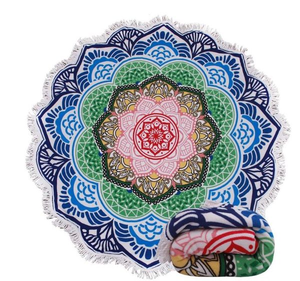 

towel microfiber beach hand-painted mandala cushion round fringed yoga blanket 150cm