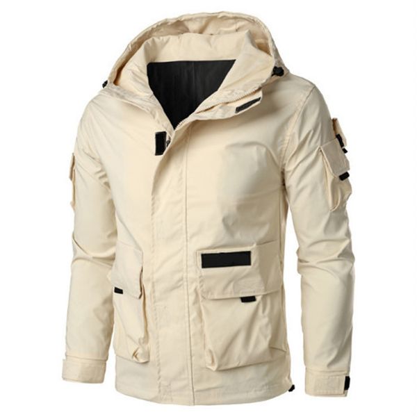 

2021 men's lightweight spring jacket hooded waterproof waterproof jacket windproof warm color solid men's fashion sports outdoor j, Black;brown