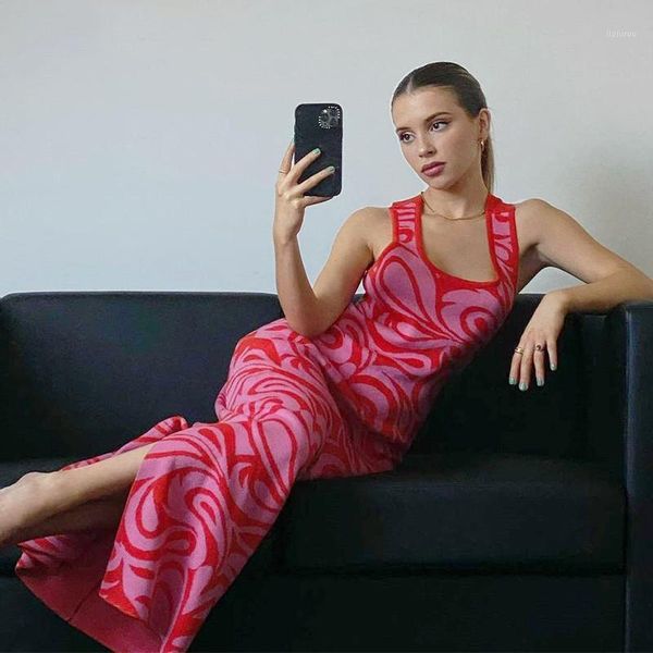 

women's swimwear sleeveless maxi dress damask print criss cross backless split hem knit tank, White;black