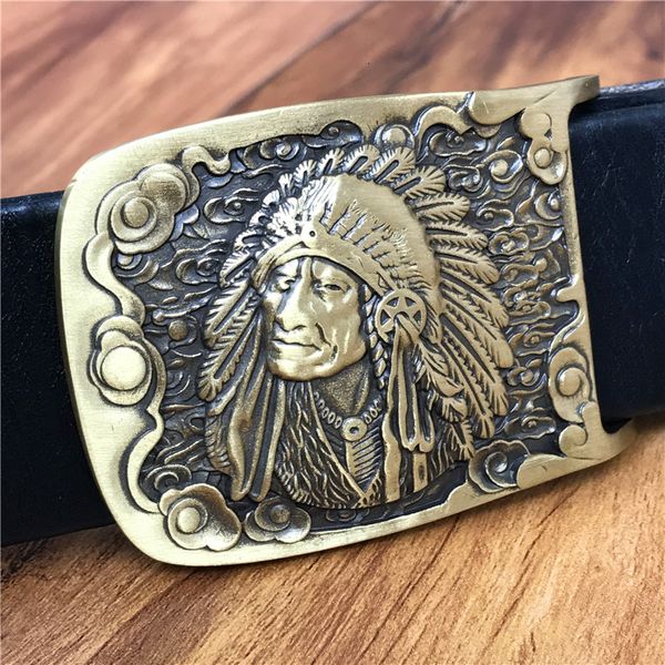 

2021 new brass indian chief buckle thick leather jeans strap ceinture homme cinturon hombre riem men waist belt mbt0552 sz31, Black;brown