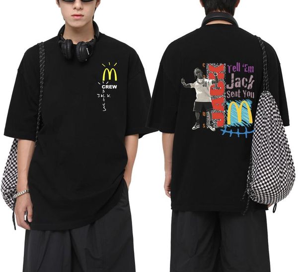 

running jerseys hip hop rapper cactus jack fashion print t-shirt summer men women cotton travis scom crew t shirt short sleeve eu size tees, Black;blue