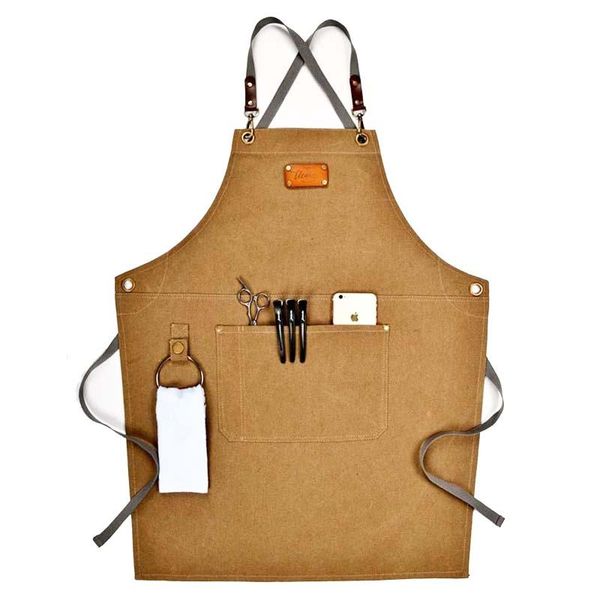 

aprons customized heavy duty 16oz chef cotton canvas leather bbq tool apron