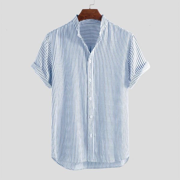 

new summer stripe short sleeve stand collar men's large shirt in 2021, White;black