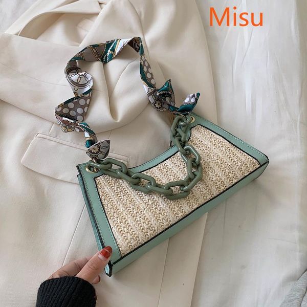 

shoulder bags summer straw for women 2021 scarf design crossbody bag female handbags lady cute chain travel beach totes