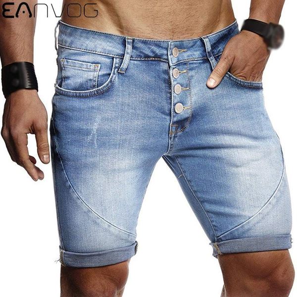 

men's jeans denim shorts leisure jean half pants blue pacthwork buttons pocket summer casual demin short male clothing