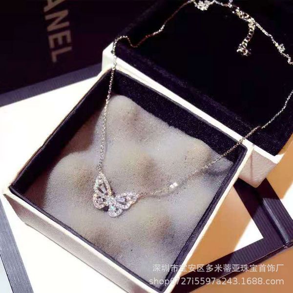

pendant mori japane and korean temperament necklace butterfly pendant small frh micro inlaid zircon net red luxury simple clavicle chain, White