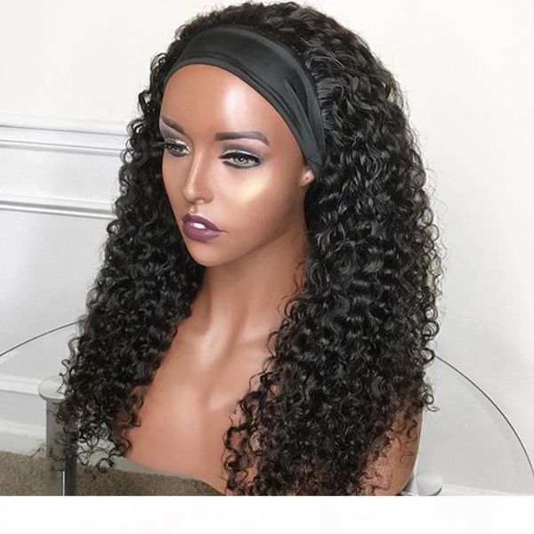 

wigirl water wave headband wig human hair wigs for black women brazilian scarf wig no gel glueless remy curly human hair wigs, Black;brown
