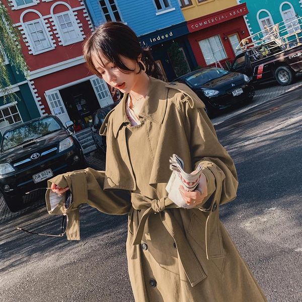 

red khaki long trench coat women double breasted wide-waisted oversize coat office lady spring autumn outerwear, Tan;black