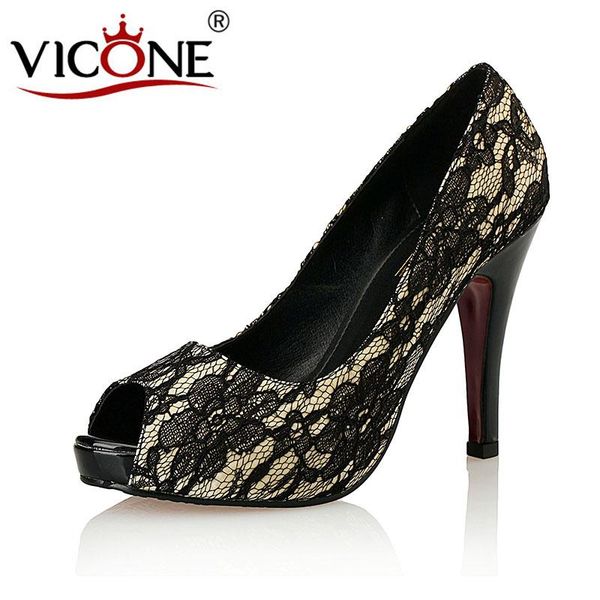 

dress shoes vicone women summer peep toe appliques party mature platform spike heels v355456, Black