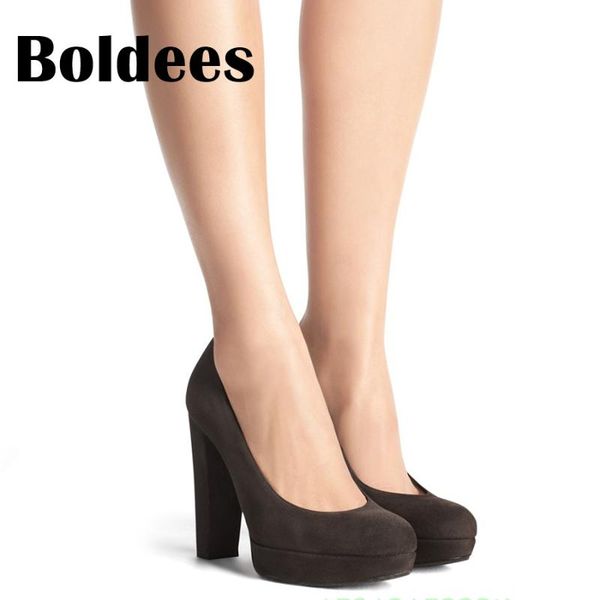 

dress shoes boldee 2021 platform round toe block heeled women high heels office lady suede leather comfortable woman pumps, Black