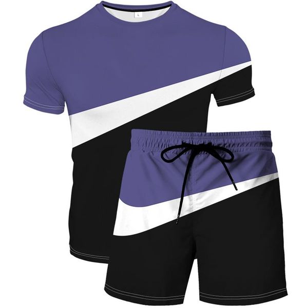 

men's tracksuits summer fashion casual brand suit sportswear sports shirt short-sleeved t-shirt 2-piece set, Gray