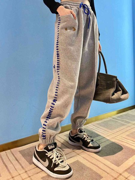 

casual pants sportswear women's autumn and winter 2021 versatile overalls high waist thick velvet fried street tide br legged, Black;white