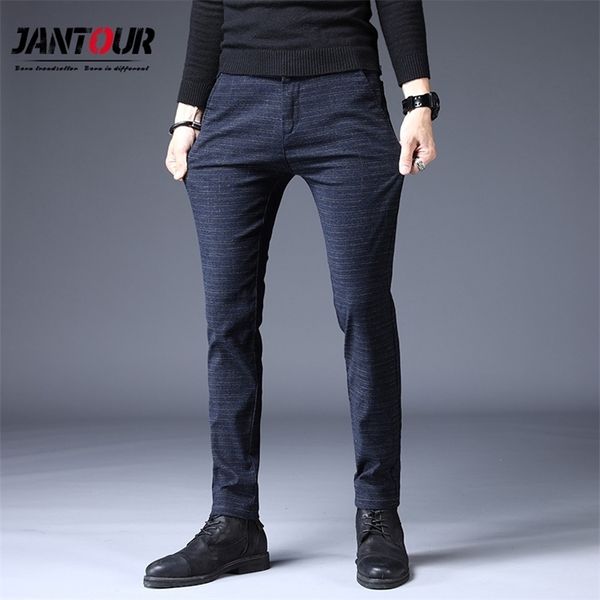

autumn design men's casual pants slim cotton pant straight trousers male fashion stretch business men plus size 28-38 211201, Black