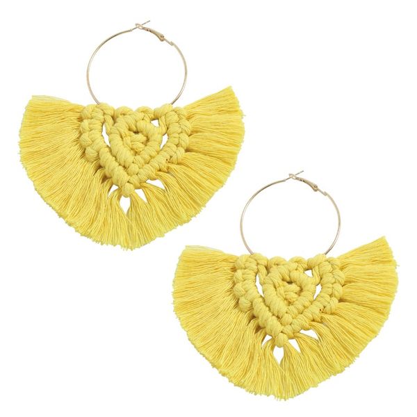 

boho ethnic colorful tassel dangle earrings handmade cotton thread fringed knotted chandelier earring for women jewelry, Silver